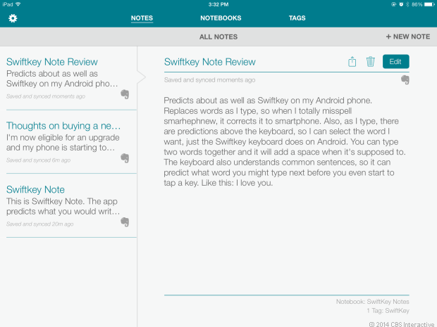 　ホーム画面では、SwiftKey Noteで作成したノートが一覧できる。