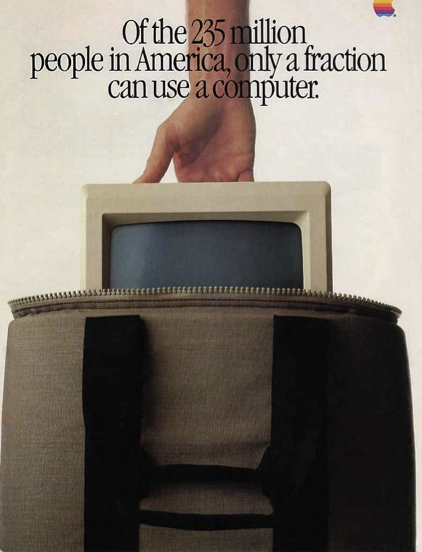 　そしてこの広告には、前述のバッグと、Macintoshを「私たちのためのコンピュータ」だと考えてほしいというAppleの願いが現れている。