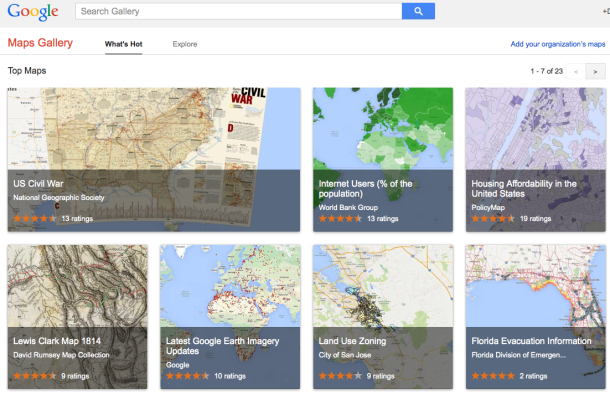 Google Maps Galleryで利用可能な地図の一部