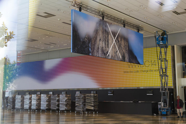 　Appleは、最新バージョンの「OS X」を発表すると予測されている。その名称が「Yosemite」（ヨセミテ）になる可能性が、このWWDC会場内にあるバナーから見てとれる。

関連記事：アップル「WWDC 2014」、間もなく開催--発表予想を最終確認
