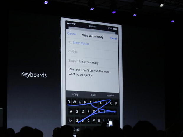 　iOS 8は「SwiftKey」のようなサードパーティーのキーボードをサポートする。