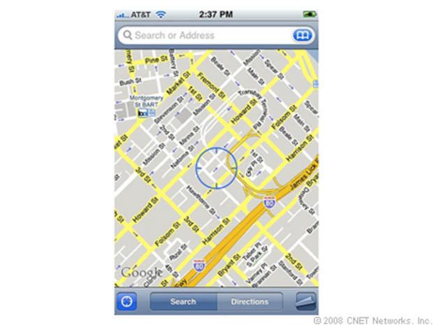 　例えば、iPhoneにGPSが搭載された。これでもう紙の地図を持ち歩く必要がなくなった。写真は「Google Maps」のスクリーンショットで、米CNETのサンフランシスコオフィスの場所を示している。