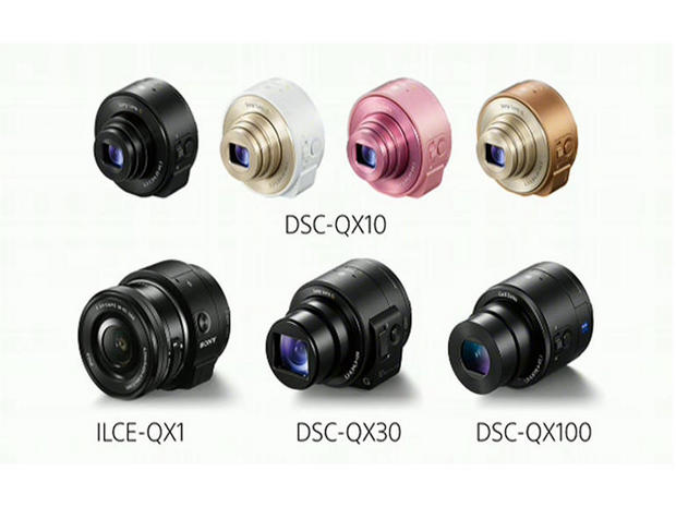 レンズスタイルカメラ

　「Cyber-shot DSC-QX30」は、30倍のズームレンズを搭載し、「iOS」または「Android」搭載スマートフォンの背面に取り付けて使用する。「ILCE-QX1」には好きな「Sony E-mount」レンズを取り付けることができる。
