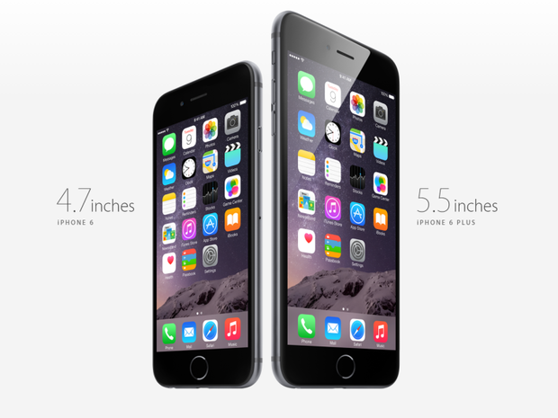 　iPhone 6の4.7インチディスプレイは、「iPhone 5s」よりも大きい。それでも、他のスマートフォンに比べるとかなり小さい。iPhone 6 Plusは、サムスン製「GALAXY Note 4」などのファブレットに迫る大きさだ。