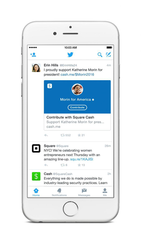 TwitterとSquareは、ツイート経由で候補者に直接寄付できる機能を開発した。