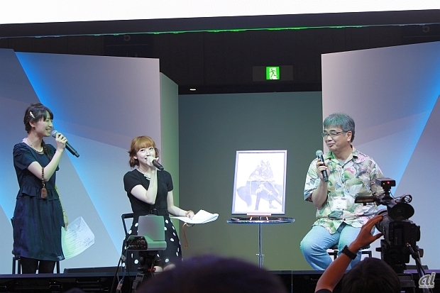 　日本一ソフトウェアから発売されるPS Vita用新作「勇者死す。」のステージイベントも9月19日に実施。このゲームはプレイヤーである勇者が魔王を倒したあとを描いた物語で、その勇者は5日後に死んでしまうというマルチシナリオ型RPGとなっている。イベントではゲームデザイナーを務める桝田省治氏（右）の生前葬という形で、サラを演じる五十嵐裕美さん（中央）とメリーアンを演じる松井恵理子さん（左）を交えてのトークが行われた。
