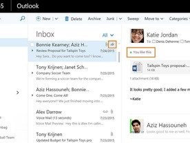 マイクロソフト、「Outlook」に「いいね！」とメンション機能を追加