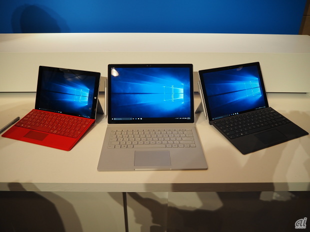 左から、「Surface Pro 3」 「Surface Book」「Surface Pro 4」