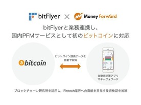 マネーフォワードがbitFlyerと提携--ビットコインに対応、共同研究も