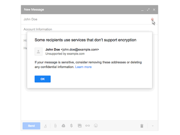 グーグル、「Gmail」で非暗号化受信メールの警告表示を開始