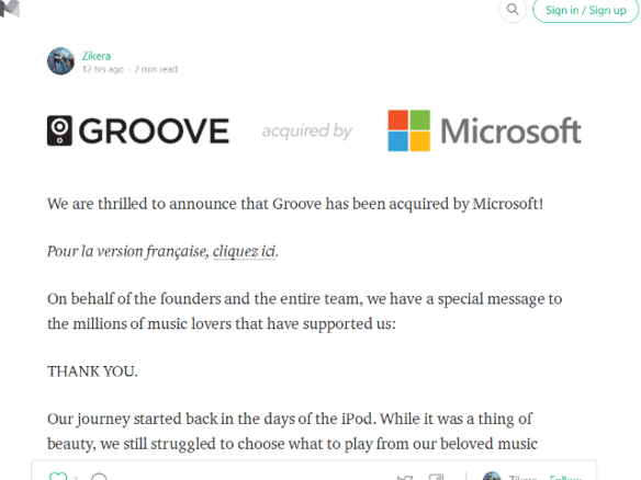 Zikera創業者、マイクロソフトが「Groove」を買っていたと明かす