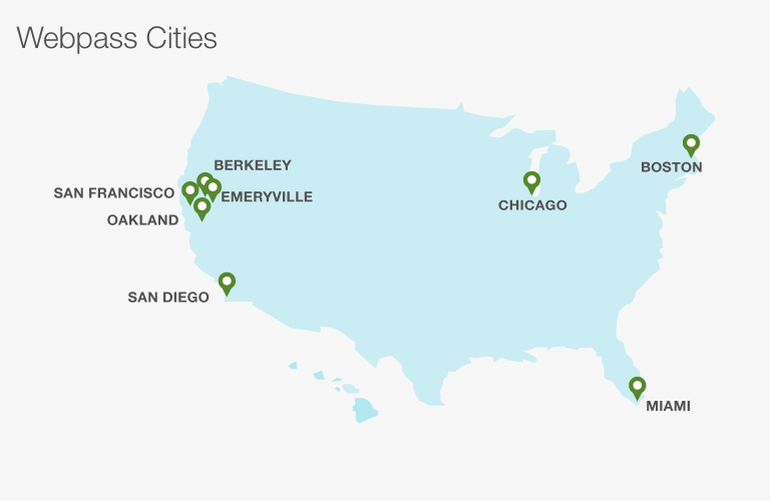 Webpassは米国の都市数カ所でインターネットサービスを提供している。