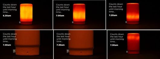 起床時刻に向けて光のカウントダウン（左上から時計回り、出典：Kickstarter）