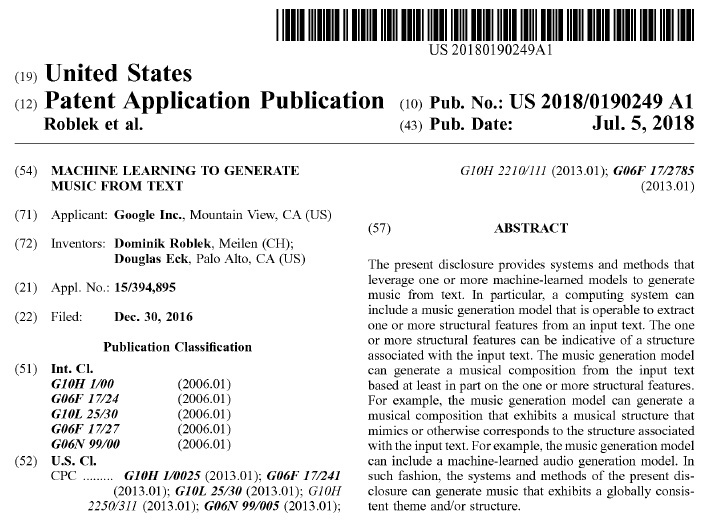 公開されたGoogleの特許（出典：USPTO）