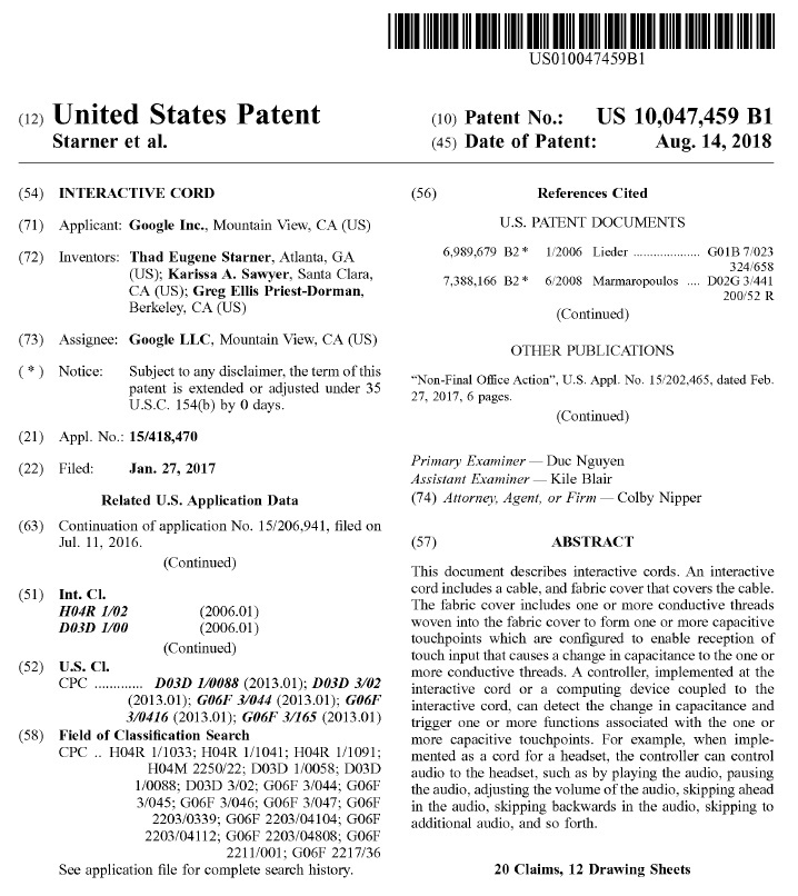 登録されたGoogleの特許（出典：USPTO）
