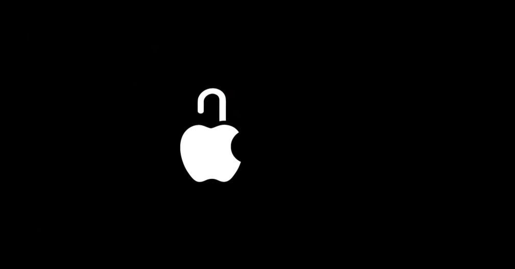 Appleロゴの上部が錠前のアニメーションに変わり『カチッ』と鍵が閉まる音がする