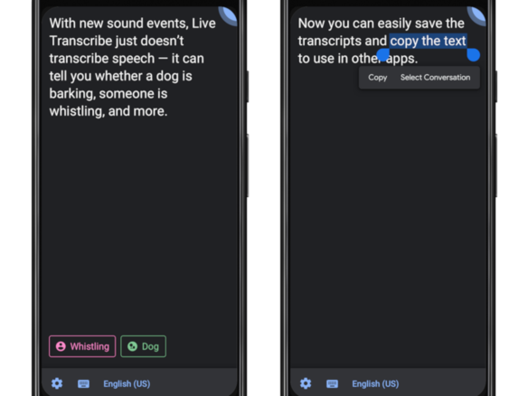 グーグルの「音声文字変換」アプリ、犬の鳴き声やノックの音も表示へ
