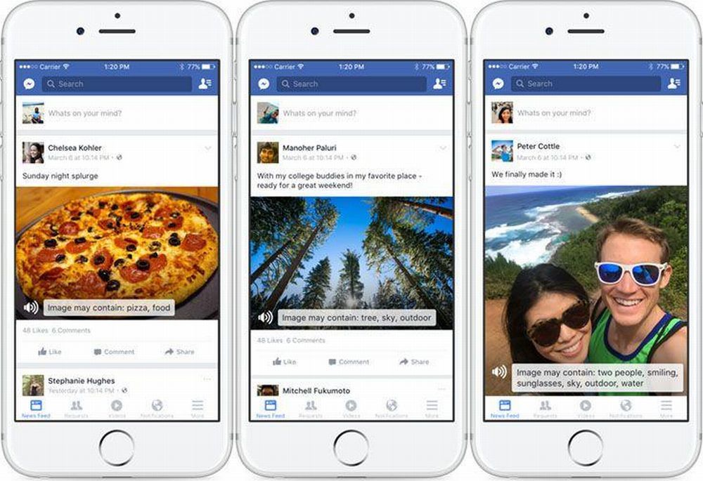 Facebookの「自動代替テキスト」機能は、人工知能を使って視覚障害者のために写真の説明を生成する
