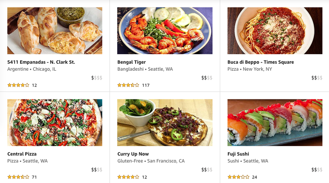 Amazon Restaurantsのウェブサイト
