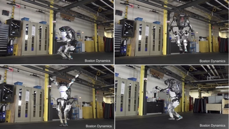体操の技を連続してスムーズに実行（左上から時計回り、出典：Boston Dynamics／YouTube）