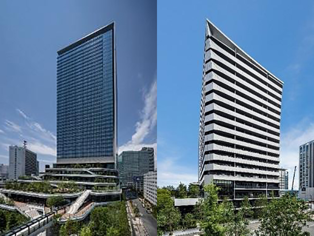 「東京ポートシティ竹芝」のオフィスタワー（左）とレジデンスタワー（右）