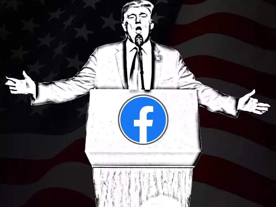 Trump氏とFacebookのロゴ