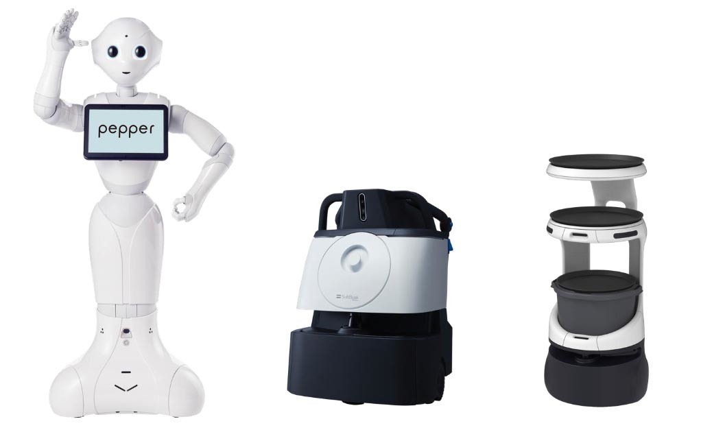 検証に使用するロボット。左から「Pepper」、「Whiz i」、「Servi」