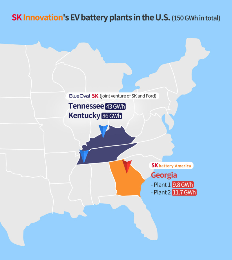テネシー州とケンタッキー州にEVバッテリ工場を新設（出典：SK Innovation）