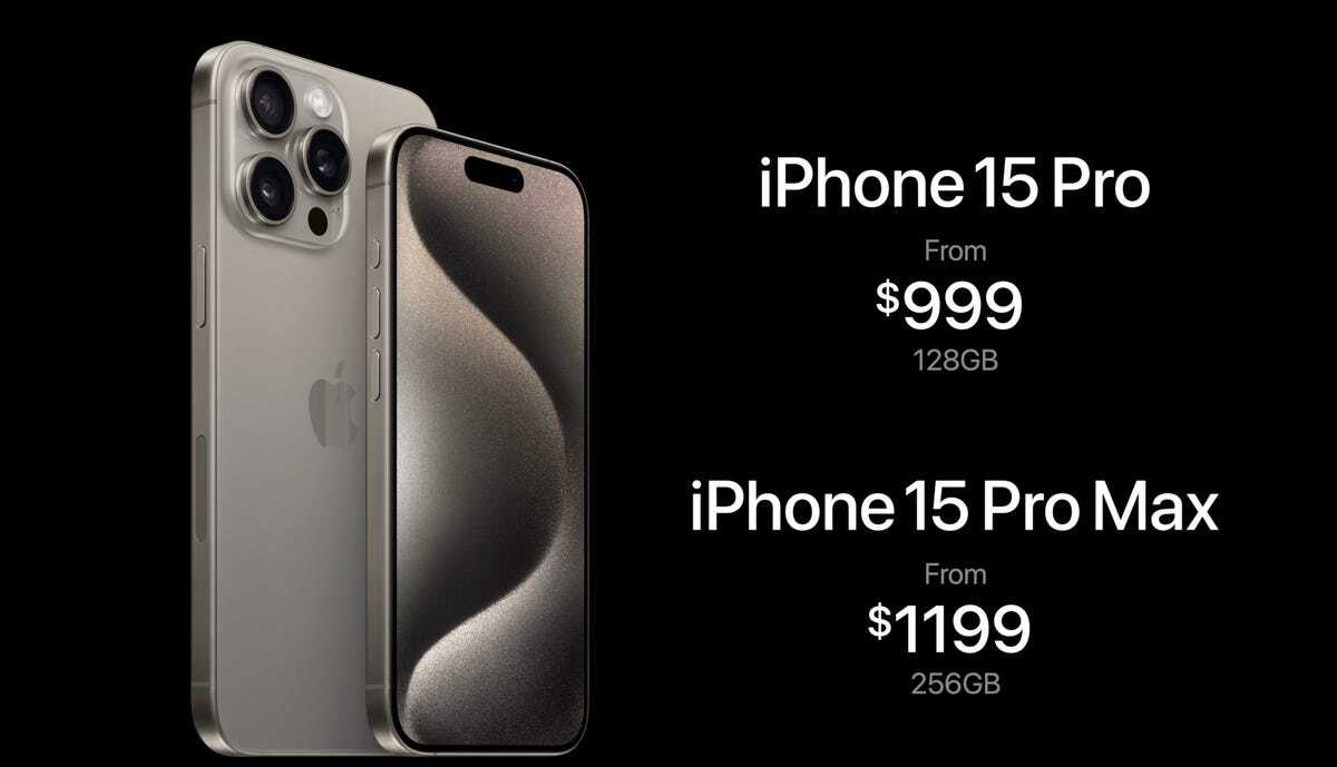iPhone 15 ProとPro Maxの価格を示すスライド