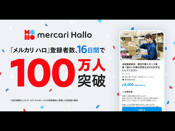 メルカリ、「メルカリ ハロ」の登録者数が100万人を突破--提供開始から16日後に