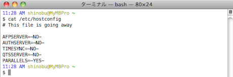 消え行く運命の設定ファイル「/etc/hostconfig」。Lionでは予定どおり削除されるか