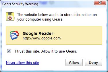 Google Gears Security Warning