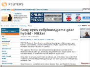 Sony eyes cellphone/game gear hybrid - Nikkei | Technology | Reuters