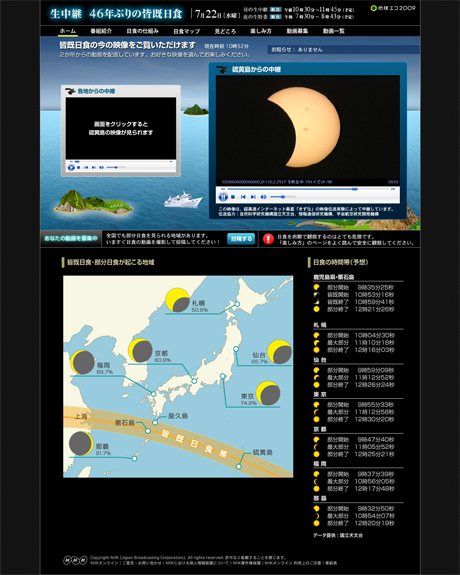 日食特集番組のホームページの当日イメージ画像