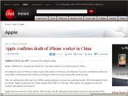 Apple confirms death of iPhone worker in China | Apple - CNET News