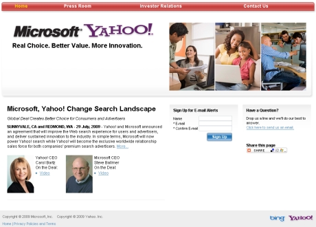 MicrosoftとYahoo!は共同で「Choice, Value, Innovation」と題したウェブサイトを立ち上げた