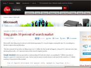 Bing grabs 10 percent of search market | Microsoft - CNET News