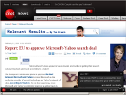 Report： EU to approve Microsoft-Yahoo search deal | Relevant Results - CNET News