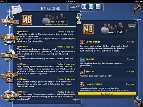 　Discovery Communicationsはテレビ番組「MythBusters」にちなんだアプリケーションを公開。アプリケーションは4.99ドル、ゲームアプリケーションは各1.99ドル。