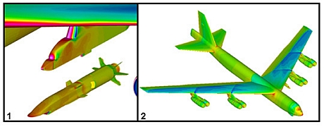 　この画像では、「B-52」に関する計算機流体力学の2つの事例が示されている。これは、2010年に初飛行が予定されている「X-51」のためのものだ。