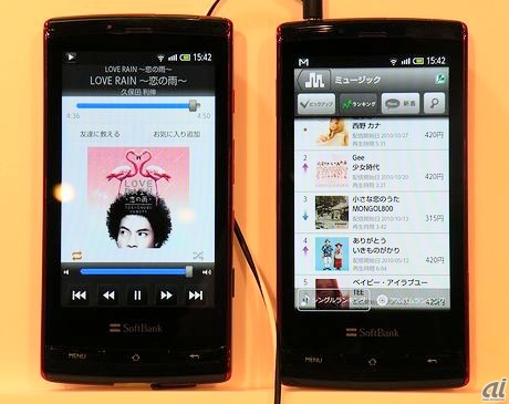 10万曲の音楽、1500曲以上のビデオをダウンロードできる「mora touch」。12月上旬以降にAndroidスマートフォン向けにサービスを開始する。1曲の価格は200〜420円。対応機種は003SH（拡大予定）。
