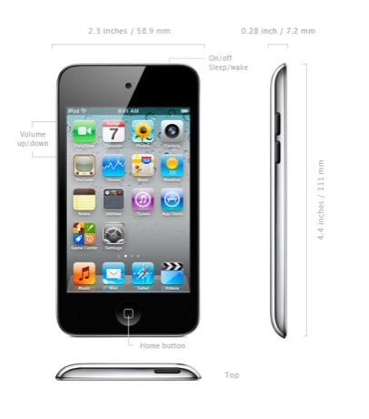 大きさ

　iPod touchは、旧機種と見かけ上はあまり変化がない。