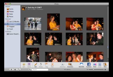 　Appleの新しい「iLife '09」。米CNETでは同製品に含まれる「iPhoto」「iMovie」「Garageband」「iWeb」を早速試した。ここではその様子を紹介する。

　新しいiPhotoのインターフェース。写真は、主にイベント毎に整理される。