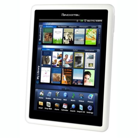 　「Pandigital Novel」もまた、数多くの小売店で見かけるようになってきている興味深い電子書籍リーダーである。一見すると、どこかiPadを思わせる雰囲気がある--ただし、iPadと異なりプラスチックが多用されており、ディスプレイサイズも7インチしかない（iPadのディスプレイサイズは10インチである）。これは、Alexと同様にAndroidを搭載している。ただ、使用感はiPadほど洗練されていない。とは言うものの、iPadよりはるかに安価であり、将来的に大きな可能性を秘めている魅力的なタッチスクリーン型の電子書籍リーダーとなっている。