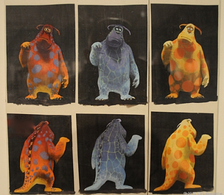 　2001年の「モンスターズ・インク」用にTia Kratter氏が作成した「Sullivan Fur Pattern Studies」（ひな形はJerome Ranft氏）。同作品の主要キャラクター2人のうちの1人であるサリーで使われる毛皮の色の候補が複数描かれている。