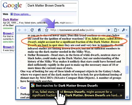 4位のGoogle Quick Scrollは、Google検索結果からページに移動した際に、そのページ内にある検索キーワードに関連するテキストを表示する機能。テキストをクリックするとページ内の該当箇所に移動できる。