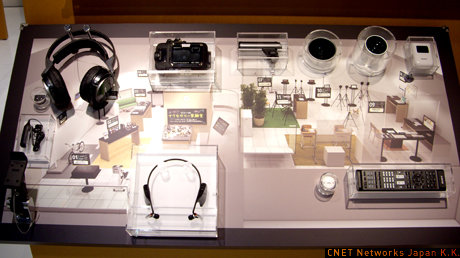 　入り口にある黒板の下には、実験スペース内の見取り図が実際の製品込みで展示されていた。