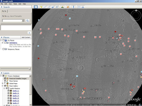 　Google Earthで月面を拡大表示や移動するために用意された複数のオプションの様子。