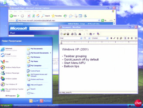 　Microsoftは「Windows XP」で、クイック起動機能をデフォルトでオフにしたが、タスクバーに関連アイテムをグループ化するアイデアと、最も頻繁に使用するプログラムをスタートメニューでさらに目立たせるアイデアを追加した。