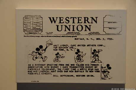 　Western Unionが1935年、新しい「ファクシミリ」サービスを発表して、電報に画像を含めることが可能になったとき、最初に送られたのはミッキーマウスの画像を含むこのメッセージだった。